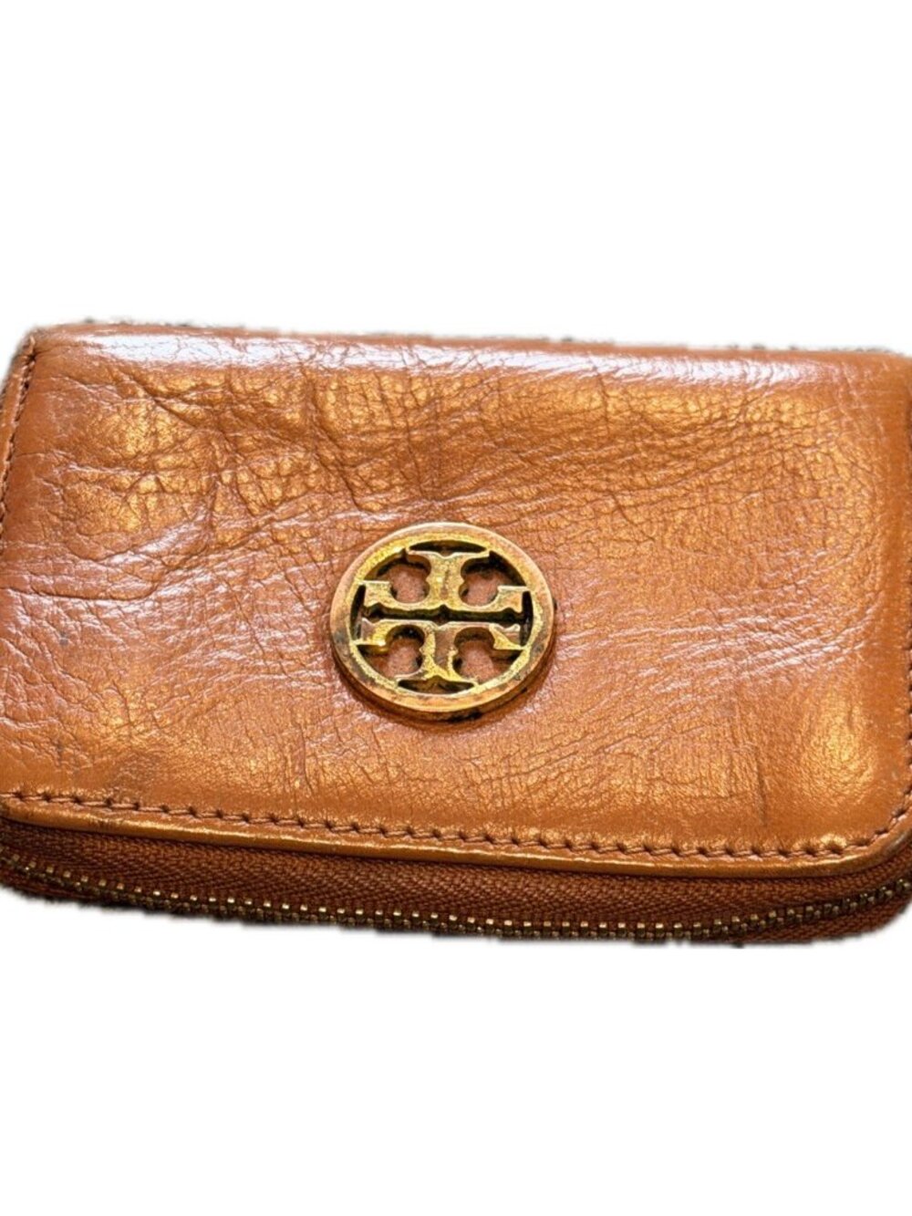 Tory Burch Mini Brown Leather Keychain Zip Around Wallet